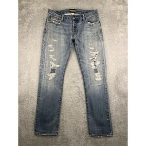 Ralph Lauren Rugby Jeans Men 34x32 Blue Vintage Slim Distressed Button Fly Denim